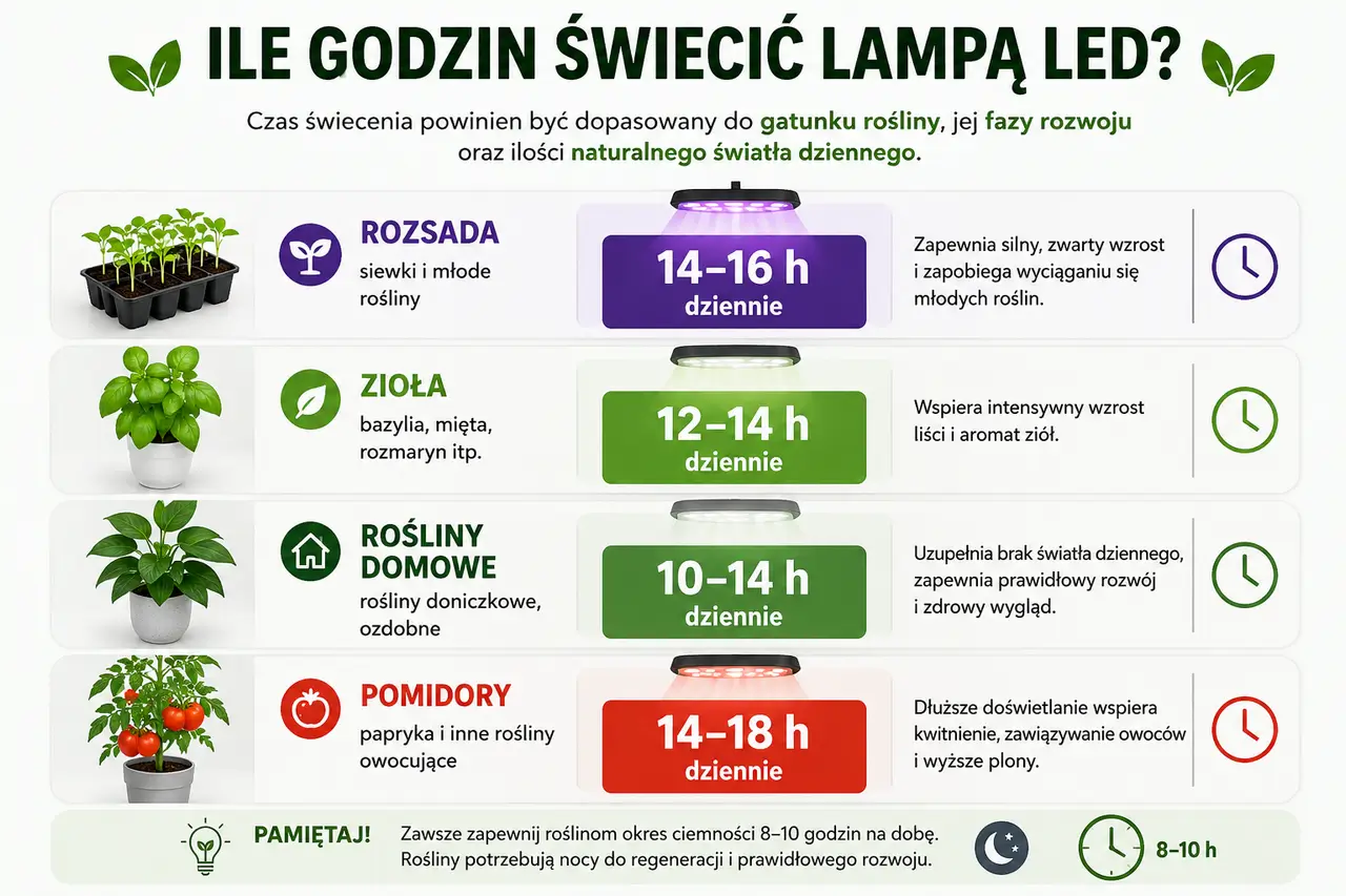 Ile godzin dziennie doświetlać rośliny